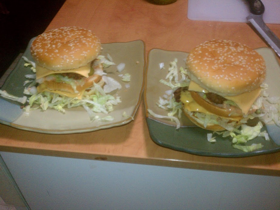 Homemade Big Macs A rare photo of the actual recreated Big Mac sandwiches.