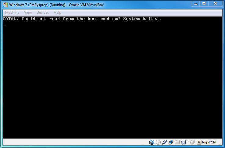 VirtualBox PXE Error FATAL: Could not read from the boot medium!  System halted.